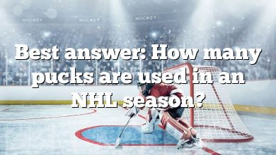 Best answer: How many pucks are used in an NHL season?