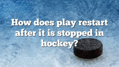 How does play restart after it is stopped in hockey?