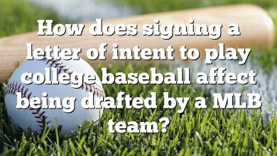 How does signing a letter of intent to play college baseball affect being drafted by a MLB team?