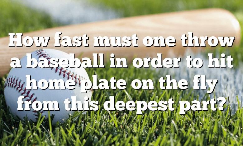 How fast must one throw a baseball in order to hit home plate on the fly from this deepest part?