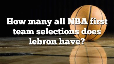 How many all NBA first team selections does lebron have?