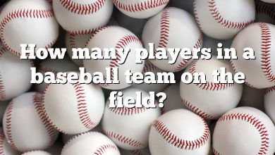 How many players in a baseball team on the field?