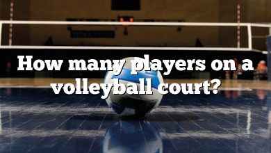 How many players on a volleyball court?