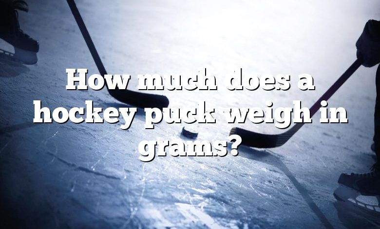 How much does a hockey puck weigh in grams?