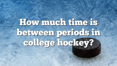 How much time is between periods in college hockey?