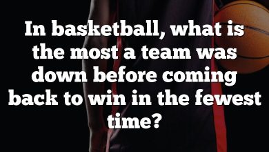 In basketball, what is the most a team was down before coming back to win in the fewest time?