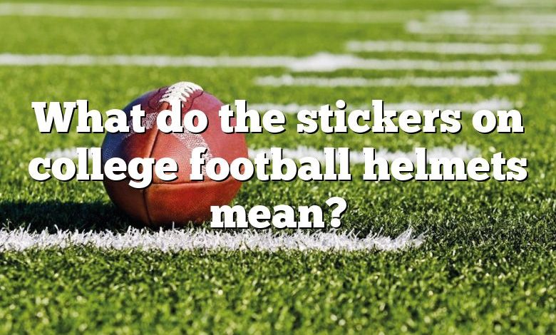 What do the stickers on college football helmets mean?