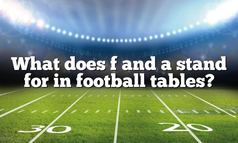 What does f and a stand for in football tables?