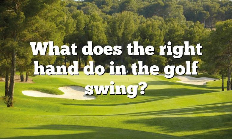 What does the right hand do in the golf swing?