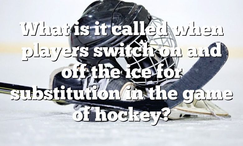 What is it called when players switch on and off the ice for substitution in the game of hockey?