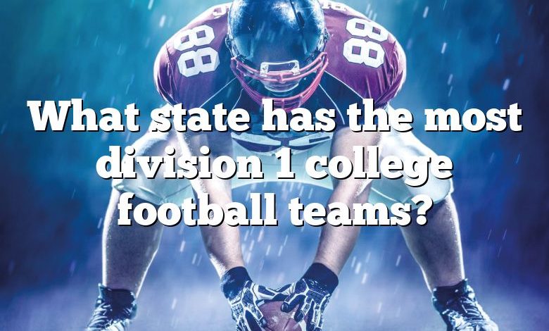 What state has the most division 1 college football teams?