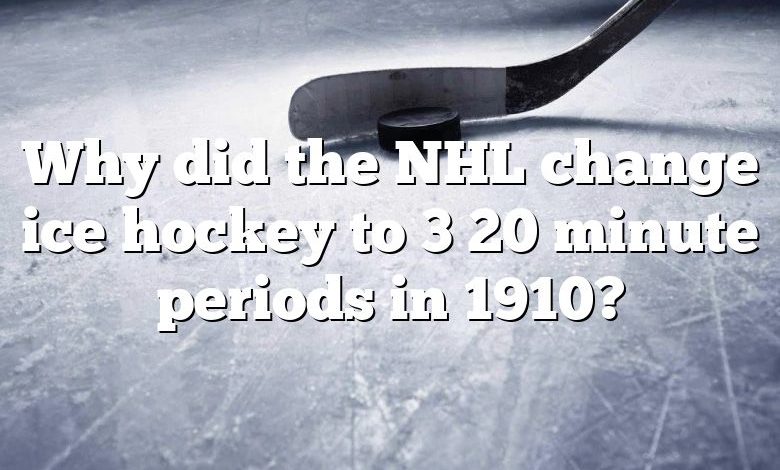 Why did the NHL change ice hockey to 3 20 minute periods in 1910?