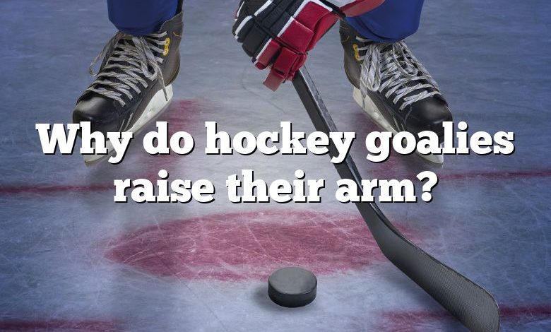 Why do hockey goalies raise their arm?